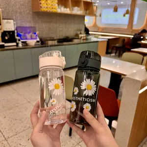 13.53oz Daisy Print Water Cup Transparent Plastic Cup Portable Cup with Handle High Appearance Lovely Sports Cup Outdoor Cup