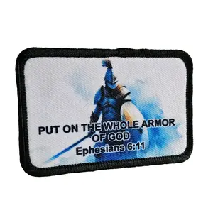 put on the whole armor of God, bible verse patch 2x3 inches with hook and loop backing