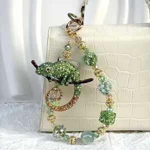 Heavy-duty rhinestone lizard phone chain bag pendant keychain crystal beaded fresh style phone strap bag accessory
