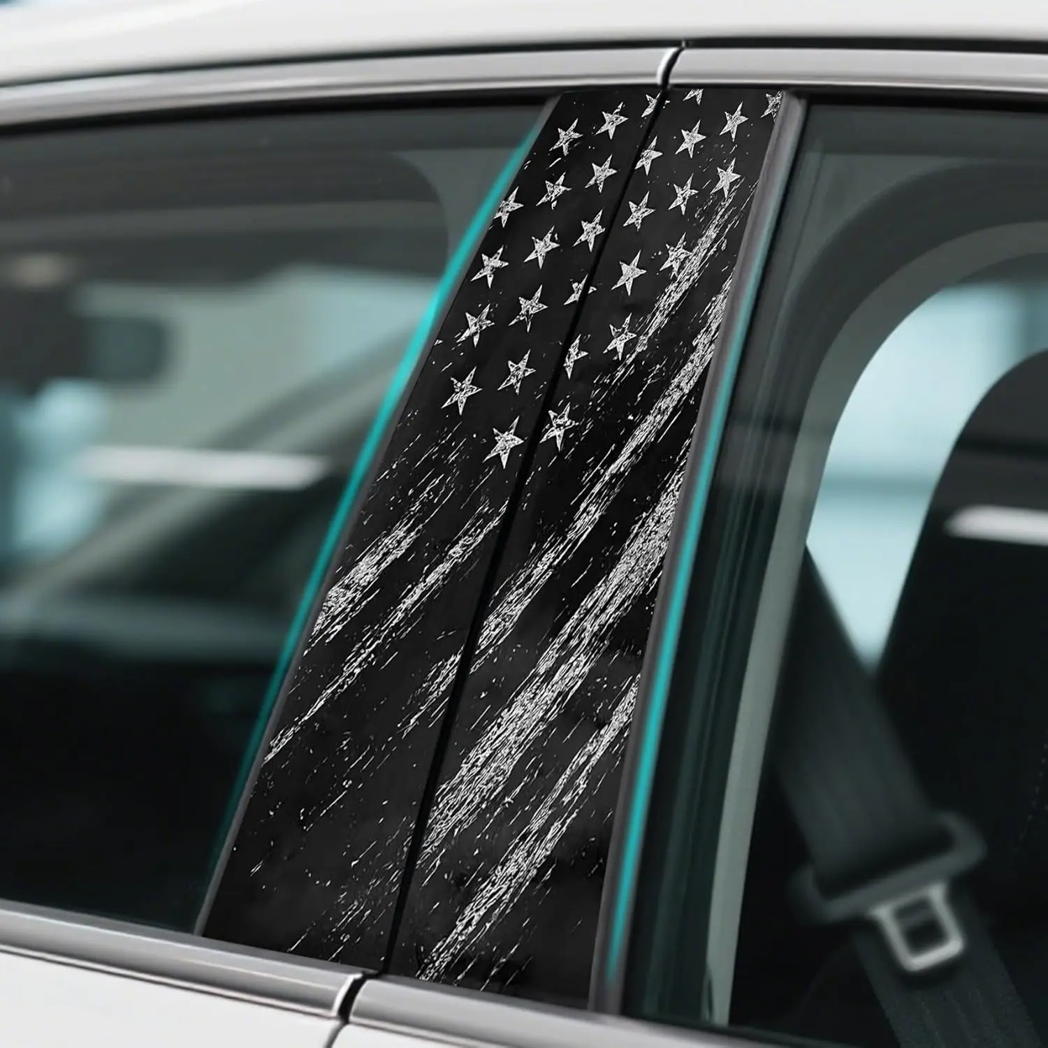 PCS B Pillar Sticker Decal, Gloss Vinyl Decal Set, Waterproof USA Flag Personalized Vehicle Door Window Pillar Decals, Car American Flag Vinyl Wrap for Side Door Trim Decoration (Style B)