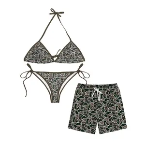 His & Hers Matching Camouflage Swimwear Set – Trendy Triangle String Bikini & Athletic Board Shorts for Couples’ Beach Getaway
