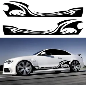 TOMALL 2Pcs 82'' Wave Flame Graphics Car Body Side Stickers Flame Racing Sports Stripe Decals for Car Universal Vinyl Waterproof Decal Decoration Accessories for Truck SUV Off-Road Vehicles (Black)