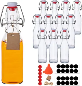 12 Pack 8.5oz Swing Top Glass Bottles, 250ML Square Bottles with Airtight Stoppers for Kombucha, Kefir, Vanilla Extract, (Bonus Gaskets, Labels and Funnel)