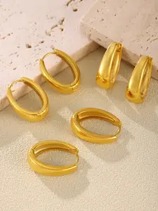 Minimalist Oval Gold Hoop Earrings, Hypoallergenic Stainless Steel, Waterproof Dainty Huggie Hoops for Sensitive Ears