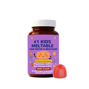 Kids Focus & Calm Supplement, 14-in-1 Blend for Brain, Mood & Attention | Magnesium, Saffron, Zinc, Vitamin D & B12, Sugar-Free Vegan Berry Meltables, 60 Tablets