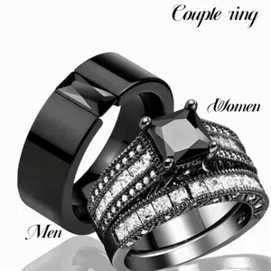 Charming Couple Rings Romantic Ring Set Men's Fashion Stainless Steel Rings Cubic Zirconia Fashion Jewelry for Women, Wedding Rings