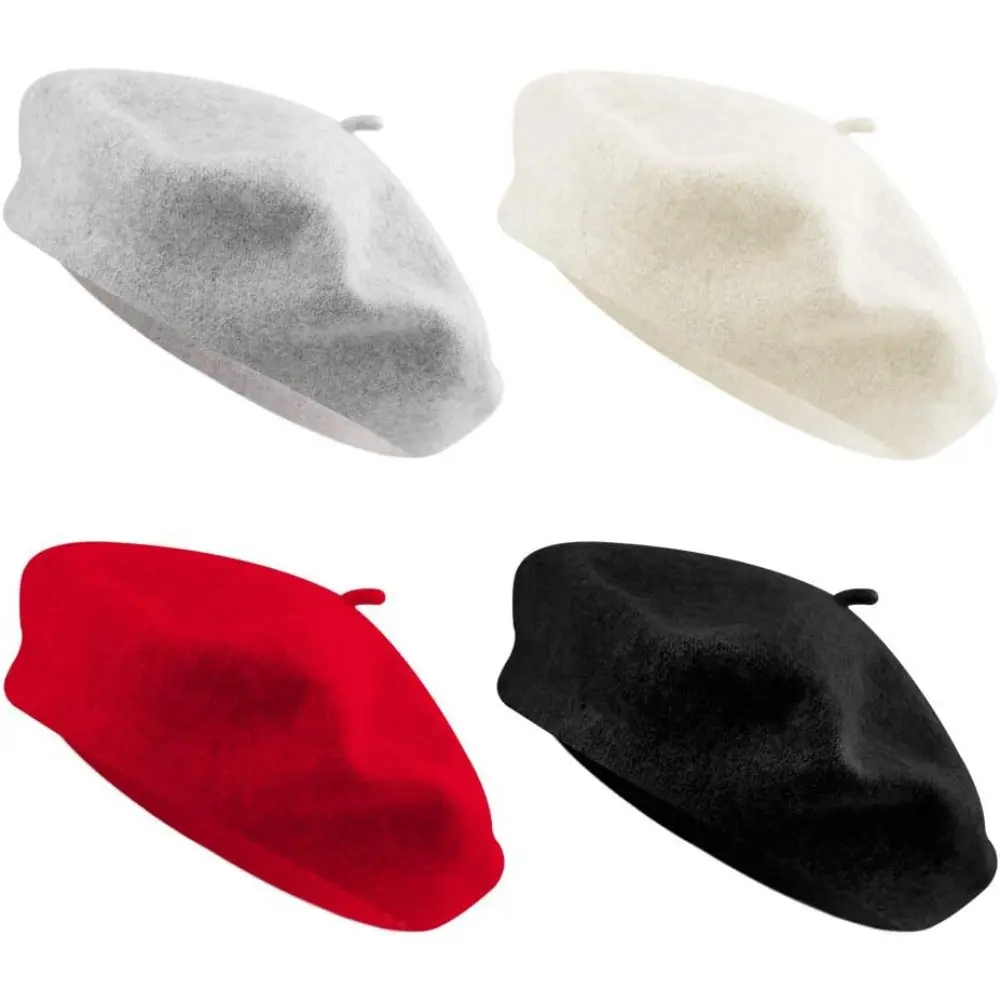 Women's 4-Pack Soft Cotton French-Style Solid Color Anti-Shrink Berets - Fashionable Hats for Casual Wear, 0.4 cm Thickness, 26.5 cm Diameter, All-Season Matching, Hand Wash Only, Universal Fit