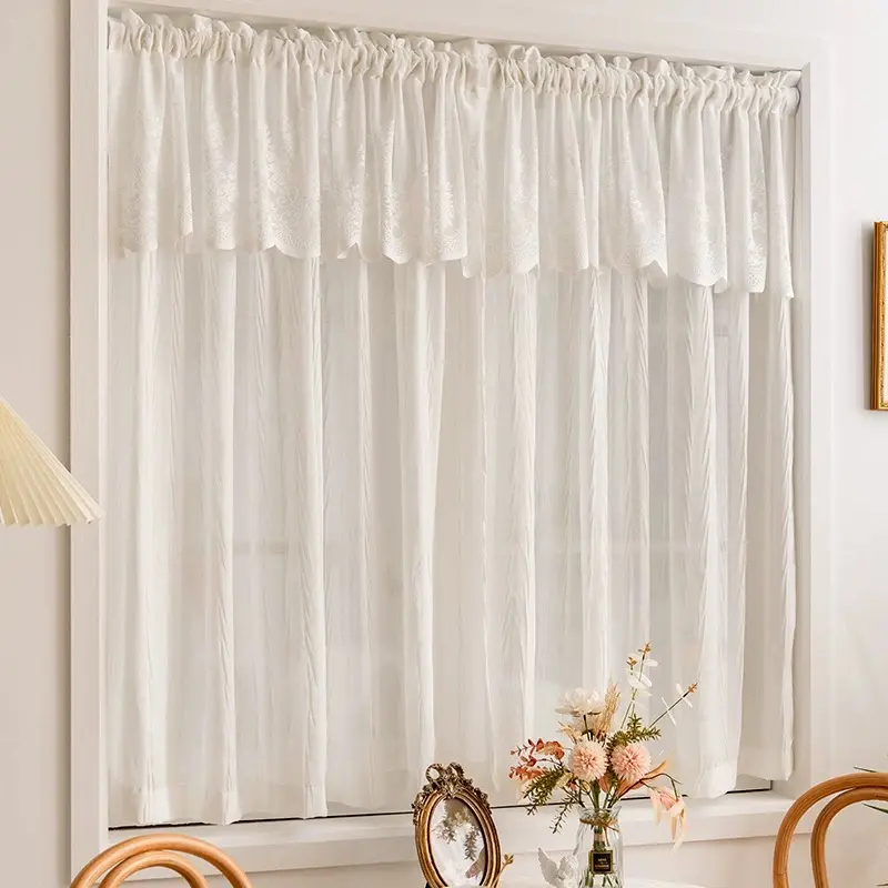 French Luxury Woven Sheer Curtain Drapes, Bedroom Window Divider, Contemporary Style, Light-Transmitting, Non-Sheer Design