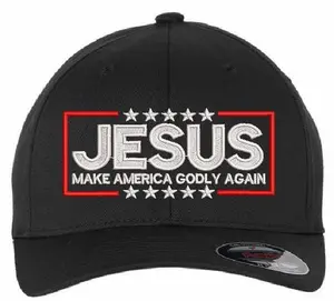 Christian Hat for Men or Women Jesus Make America Godly Again Mesh back or Flex Fit Embroidered Hat