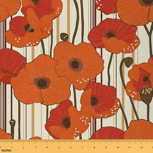 Flower Upholstery Fabric for Chairs,1 Yard,Vintage Flower Fabric by The Yard,Botanical Floral Printed Waterproof Fabric,Orange Reupholstery Fabric