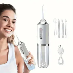 Oral Irrigator Spray Flosser, 350ML Water Tank, Wireless, 360 Degree Rotation, 3 Modes, Rechargeable, Includes 4 Replacement Heads