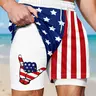Men's American Flag Print Double-Layer Lining Beach Shorts, Beach Trunks, Summer Beach Trunks, Hawaiian Gesture Pattern, Sporty Loose-Fit, All Seasons