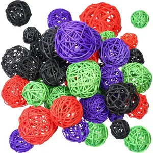 72 count Wicker Rattan Balls Decorative Balls for Vase Centerpiece Bowls Orbs Filler for Spring Summer Craft  Decor, 4 Sizes(Orange, , Black, Green)