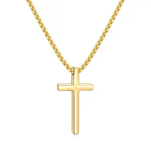 【Easter Gift for Him】Cross Necklace for Men, Silver Tone/Gold Plated Mens Cross Necklaces with 3.5mm Cuban Chain 20 Inch