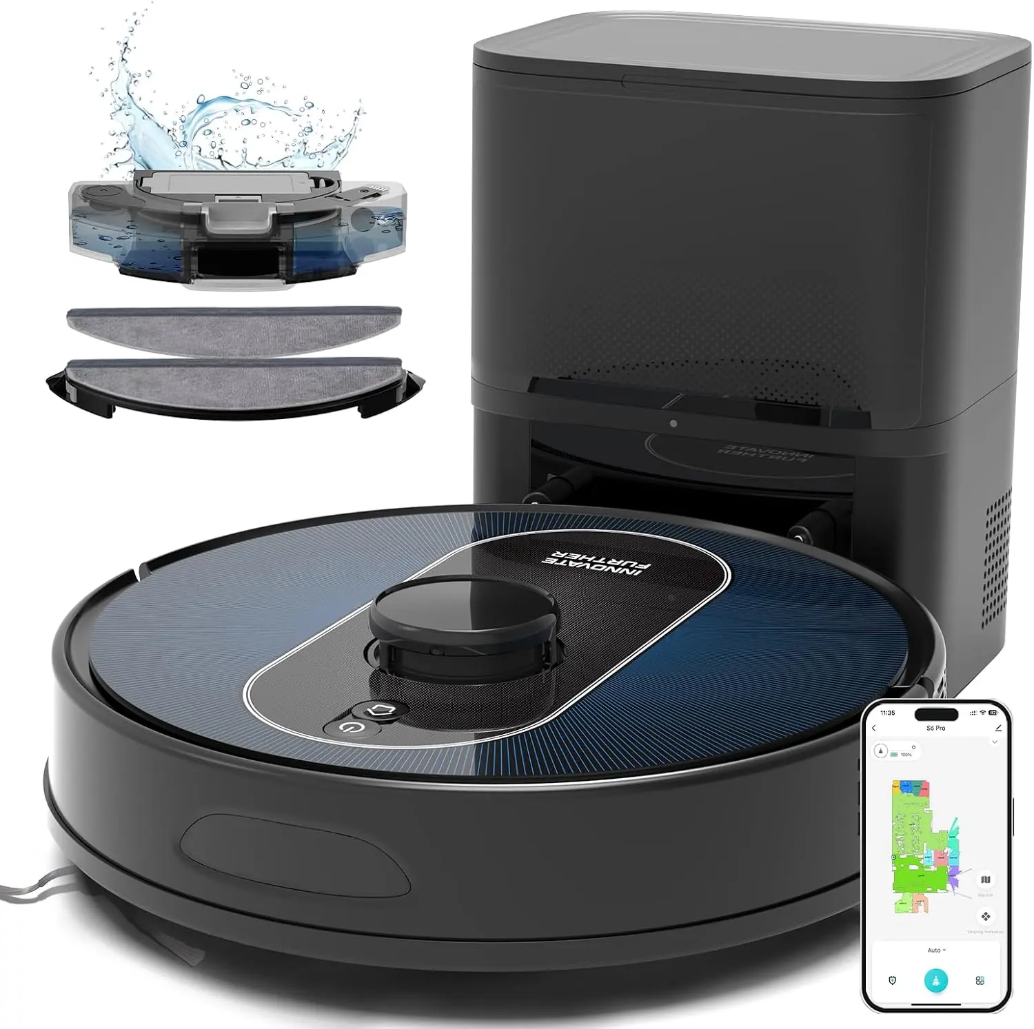 Robot Vacuum and Mop Combo, 6000Pa Robotic Vacuum with Mapping, Self-Emptying Station for 90 Days Hands-Free, LiDAR Navigation, Wi-Fi/App/Alexa Voice Control, for Carpets & Hard Floors