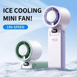 Handheld Portable Turbo Fan with Ice Cooler, Speed (1-199) 3600mAh Rechargeable Personal Fan,Mini Yet Powerful  Small Pocket Fans for Travel/Outdoor/Home/Office