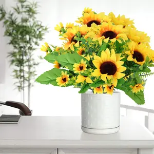 12 Piece Artificial Sunflower Bouquet with Stems, Wedding Home Kitchen Table Birthday Decoration, Indoor Outdoor Use
