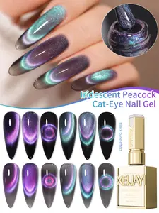 XEIJAYI 2-Color 15ML Cat Eye Nail  2025 Holographic Nail Art  Reflective Cat's Eye Magnetic Nail Gel Soaking UV LED Gel Salon Female Nail Art Tools Fashion Nail Gel