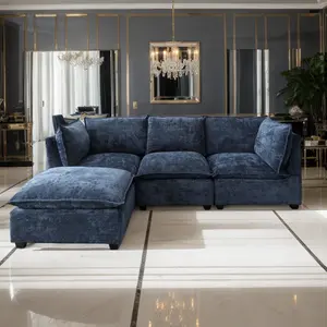 99.3" Chenille Modern Sofa Modular Sectional Cloud Couch, 3-Seater L Shaped Deep Seat Sofa with Soft Pillow, Ottoman Included, Easy Assembly, Comfy Couches for Living Room, Apartment