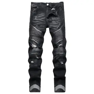 XIMXIMMTIAN Men Ripped Jeans Designer Casual Street Tear Fashion Straight Slim Fit Moto Stretch Water Washed Retro  Motorcycle Biker Denim Hole Pants