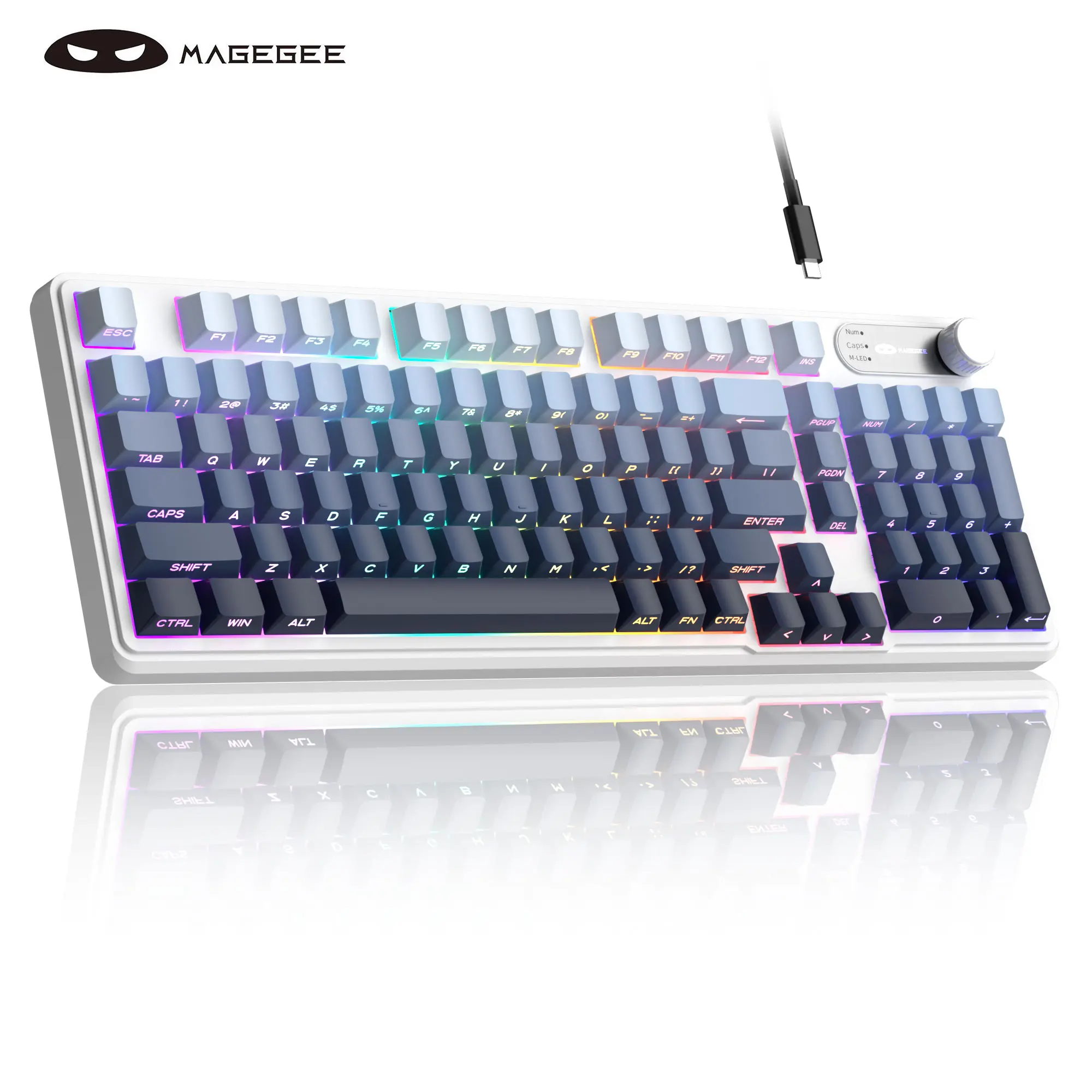 Magegee GK960 Wired Gaming Keyboard for Win/Mac - RGB Backlit with Volume Knob & Side-Printed Keycaps Rainbow Keyboard Led Backlit Keyboard RGB Backlight Keyboard