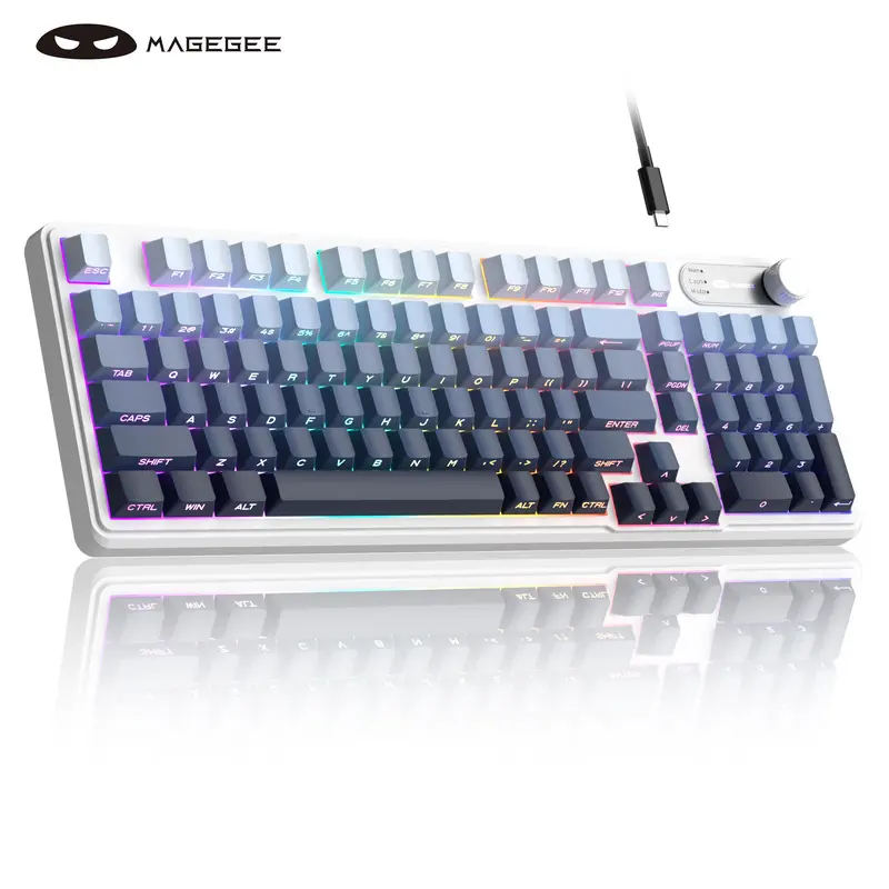 Magegee GK960 Wired Gaming Keyboard for Win/Mac - RGB Backlit with Volume Knob & Side-Printed Keycaps Rainbow Keyboard Led Backlit Keyboard RGB Backlight Keyboard