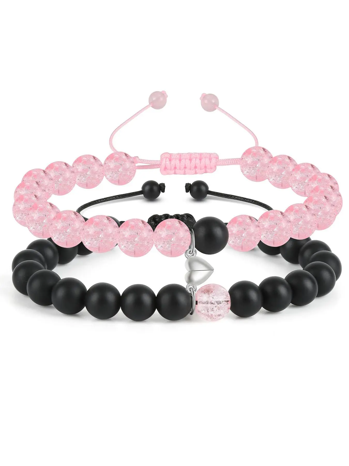 Elegant Adjustable Handmade Beaded Bracelet Set, Adjustable Beaded Design, Stone Fashion Wristbands, Matching Bracelet, Perfect for Couples, Ideal for Valentine's Day and All Seasons, Adjustable Bangle