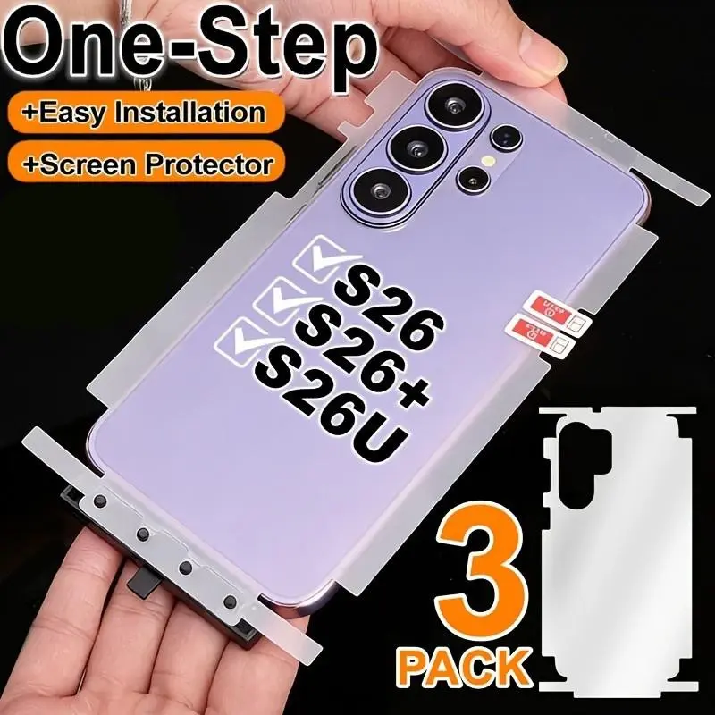 3 pcs Full Cover Back Hydrogel Film For Samsung Galaxy S26 Ultra S25 S24 Ultra Edge S23 S22 Ultra Plus Clear Durable TPU Protective Screen Protector Film For Samsung S26 Ultra Stickers Protection Mobile Phone Accessories Smartphone