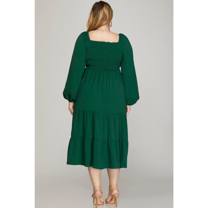 She + Sky Emerald Smocked Midi Dress - Plus