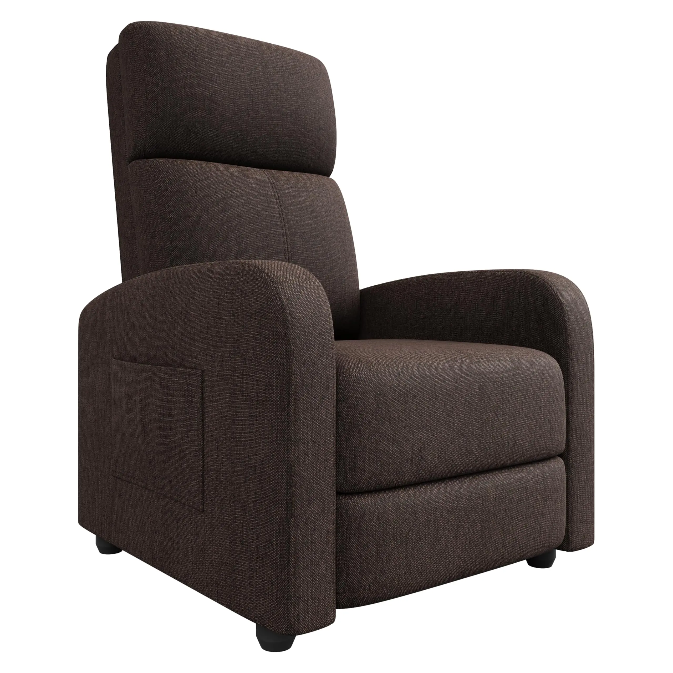 Garvee Manual Recliner Chair for Adults, Linen Fabric Adjustable Lounge Chair with Side Pocket, High Backrest, Wide Arms & Thick Cushion, Lazy Reclining Sofa for Living Room, Bedroom, Home Theater, Brown
