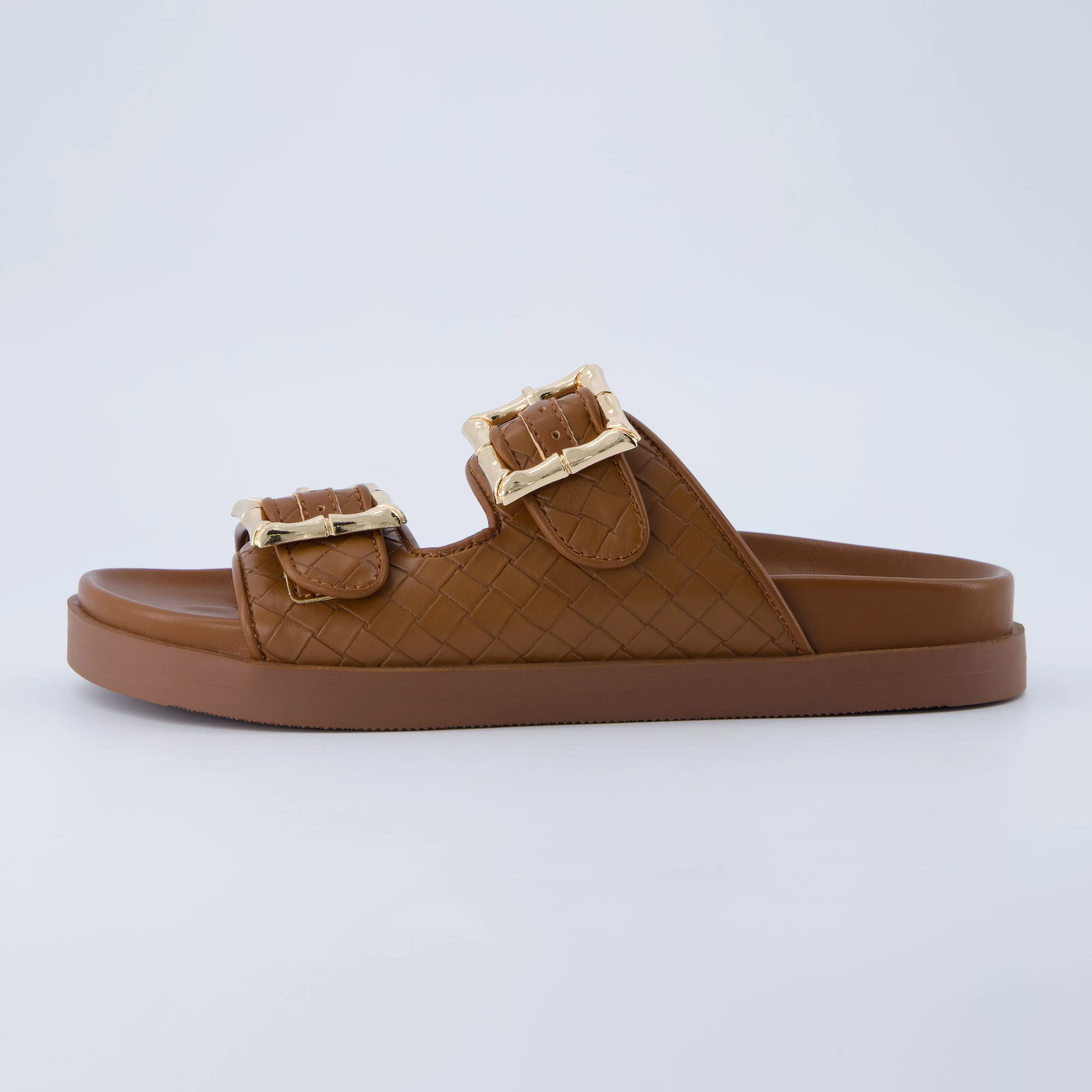 Cushionaire Double-Buckle Slide Sandals in Brown 10 W Cushionaire Cashew Slip On Women main image 2