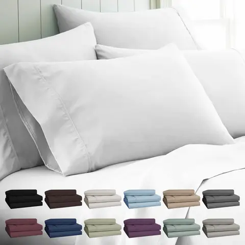 Microfibre Solid 6-Piece Bed Sheet Set - Deep-Pocket Fitted Sheet with All-Around Elastic, Durable Easy-Care Fabric, 18" Hold, Fits Up to 18" Mattresses, Breathable, Fade and Wrinkle Resistant, Machine Washable (Full, Queen, King)
