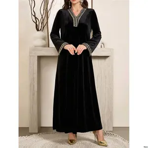 Autumn2024NewArrival - AlNajmaElegantLongSleeveVelvetModestDress Spring