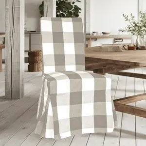 Buffalo Check Beige Floor Length Dining Chair Cover, Compatible with IKEA Henriksdal