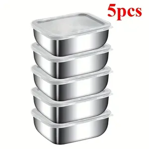 5 Leak-Proof Stackable Storage Containers, Ideal for Camping, Parties, Office, School, Picnic Box, Sealed Square Food Container, Home Division Box, Refrigerator Organizer