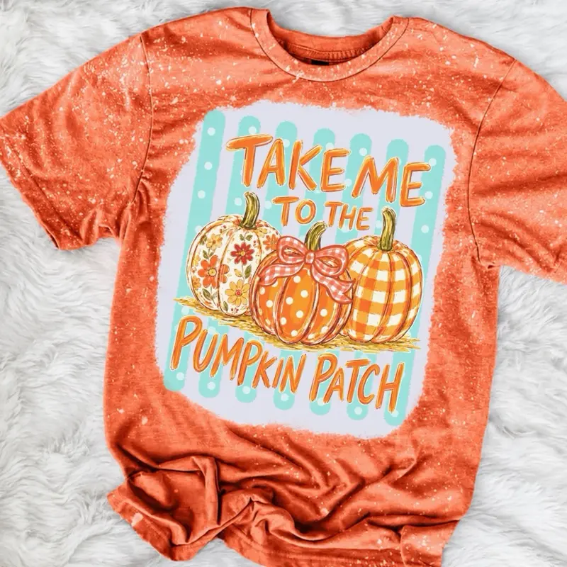 Take Me To The Pumpkin Patch  Bleached Shirt Comfy Unisex Jersey Top Casual Vintage Style Short Sleeve Crew Neck Medium Length