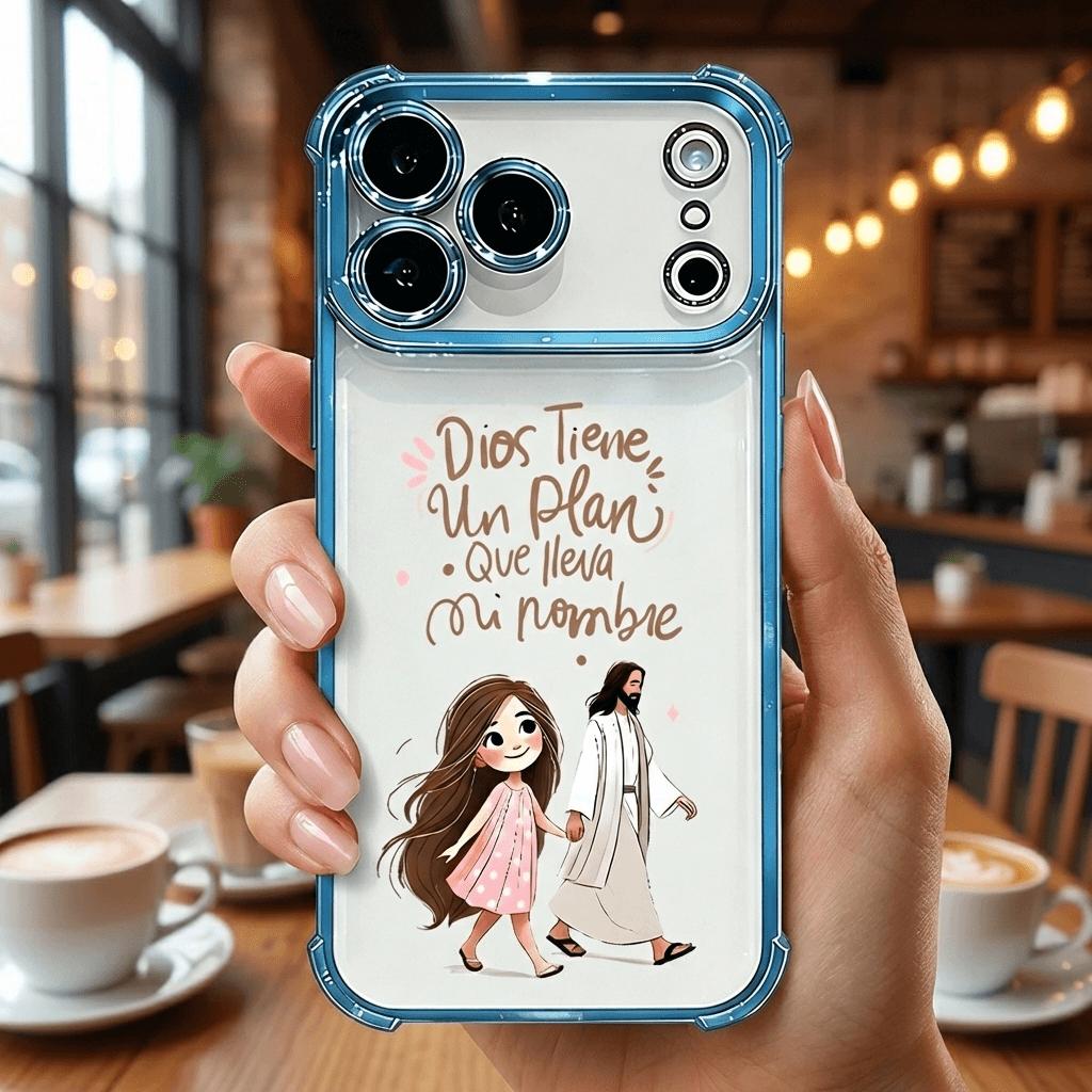 Dios Tiene Un Plan Que Lleva Mi Nombre Jesus & Girl Phone Case for iPhone 11 12 13 14 15 16 17 Pro Max Plus Air, Christian Faith Rose Gold Clear Shockproof Cover, Religious Gift for Women Girls DDSJ260404011