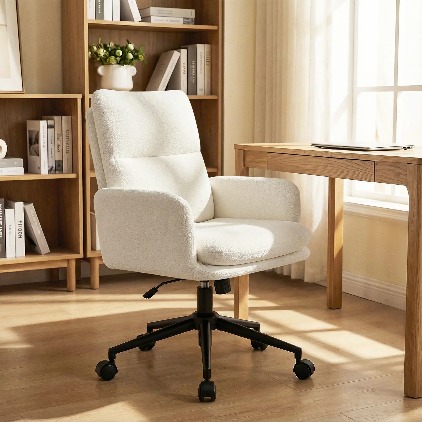 Chenille Ergonomic Home Office Chair with 360 Degree Swivel Thick Cushion and Sturdy Base for Living Room Bedroom Study and Vanity Area