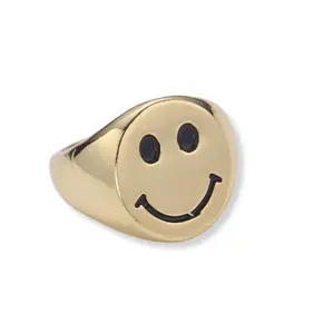 Large Chunky Gold and Black Y2K Smiley Face Ring