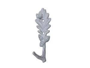 360 stand Decorative Metal Tree Branch Hooks - Handcrafted 9913A-w 6.5x1.5x3 in. Whitewashed Cast Iron Oak Tree Leaf with Acorns, Heavy-Weight, Classic Rustic Wall Decoration, Hangable Home Supplies, Hanging, Classical Hanging Decor