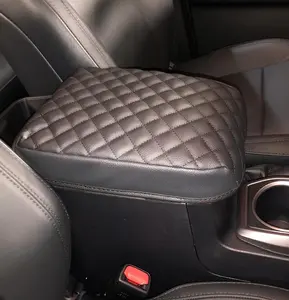 Center Console Cover for Toyota Tacoma 2016-2023, PU Leather Car Armrest, Embroidery Black Center Console Cushion for Tacoma Accessories