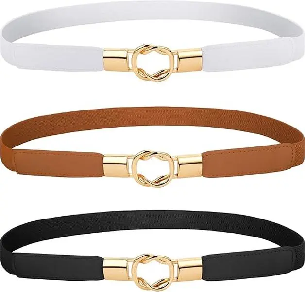 3 Pcs Women Skinny Waist Belt Elastic Stretch Thin Belt for Dresses Jeans Western Elastic Waist Cinch Accessories