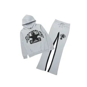 Mallor Heather Grey Baggy Stacked Hoodie Track Set