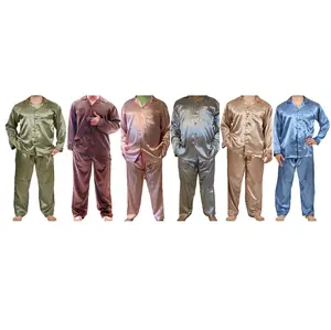 Up2date Fashion Pajamas Set Mens Silk Satin Pajamas Long Sleeve Loungewear Two-Piece Sleepwear Button-Down Pj Set S- XL