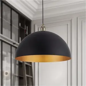 Modern Half Round Pendant Light, Vintage Industrial Style, Adjustable 100cm Cord, Detachable Shade, Easy Installation