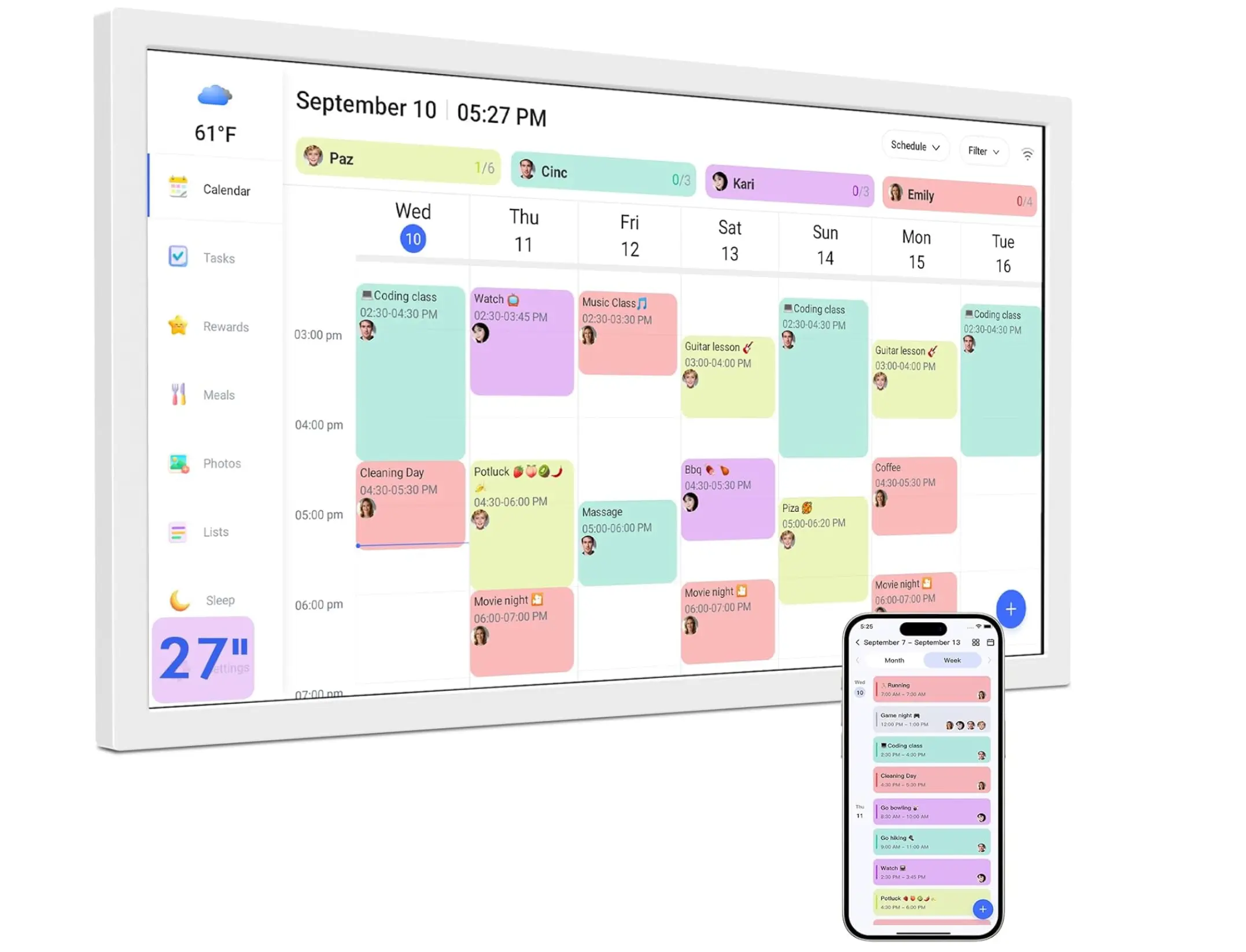 Smart Digital Calendar Max 27-Inch, Wall Mountable Electronic Family Planner with Touchscreen, 1920 * 1080 IPS Display for Home & Office, Chore Chart & Event Sync White Gifts for Women