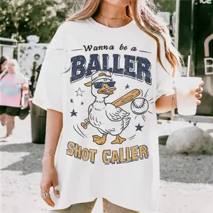 Wanna Be A Baller Shot Caller Shirt, Retro Baseball Shirt, Vintage Print, Baseball Boy Quote Tee, Baseball Mom T-Shirt, Batter Batter Swing Tshirt