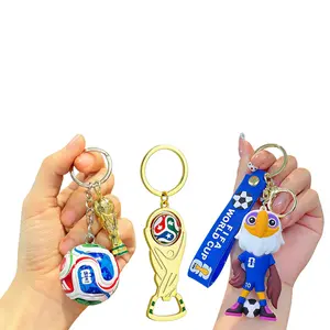 3PCS World Cup Keychain Set | Soccer Ball & Trophy & Mascot Keychains for Fans
