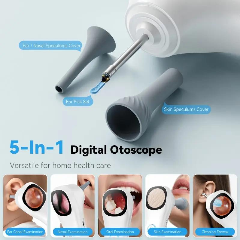 1080P HD Visual Ear Cleaner, 5-in-1 Smart Ear Detector with Built-in IPS Screen, Plug-and-Play Video Otoscope for Ear, Nose, Oral & Skin Observation