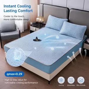 Little Ice Cube Cooling Fitted Sheet 3-Pieces set, Modern Minimalist, Clean Modern Design, Cool-to-Touch & Silky Smooth Fabric, 30cm Deep Pocket for Hot Sleepers & Night Sweats & Best for Hot Summer